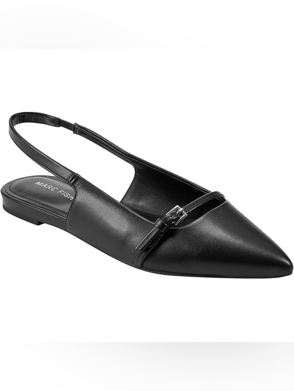 Marc Fisher Elelyn Black Pointed Slingback Flat with Buckle Strap Size 9.5